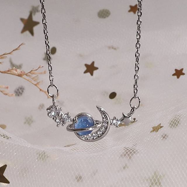 SHEIN 1pc Stainless Steel Star & Moon Collarbone Necklace