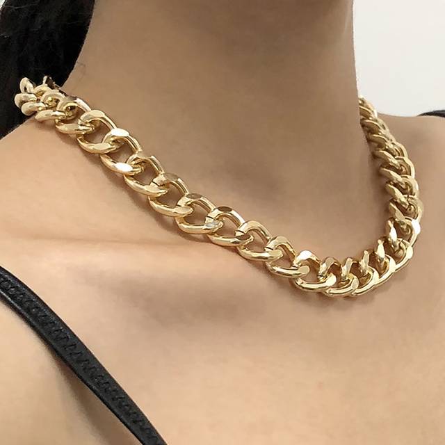 SHEIN 1pc Fashion Big Necklace For Women Twist Gold Color Silver Plated Chunky Thick Lock Choker Chain Necklaces Party Jewelry Gifts