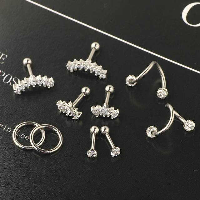 10 st. Örhängen Rostfritt Stål 16G Örhängen med knoppar För kvinnor Herr Twist Skruv Små Ring Örhängen CZ Tragus Soffa Helix Piercing smycken (mixstorlek)