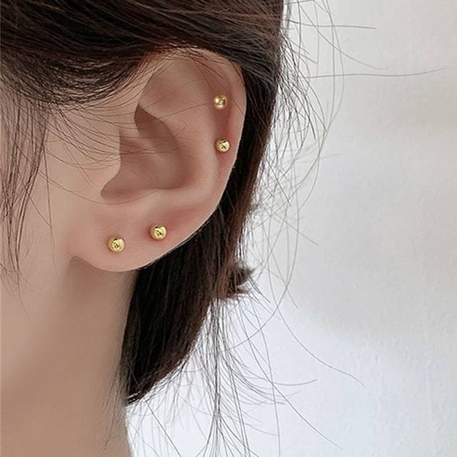 CHOSHILAR 4pairs/set Golden Small Bead Stud Earrings, Simple Japanese & Korean Style, For Women, Delicate And Suitable For Daily Wear, A Perfect Gift For Yourse