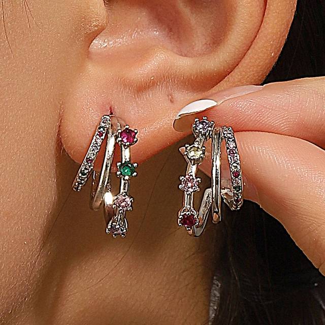 SHEIN 1pair Copper With Cz Stone Inlay Exquisite Earrings For Women Jewelry Accessories, Cz Stone Color Sent In Random Colors.
