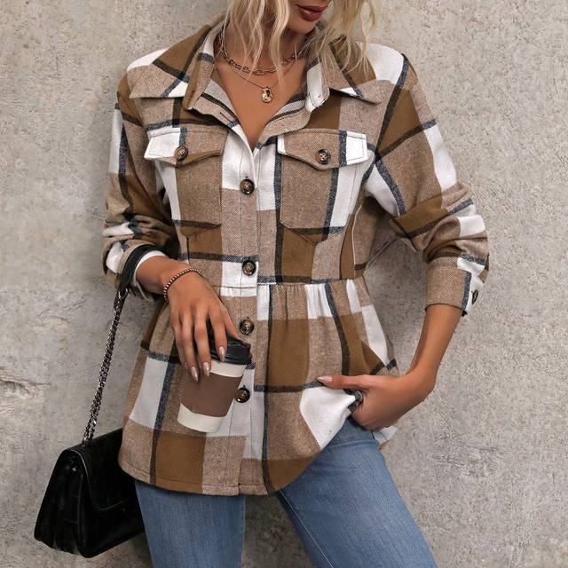 Kvinnors Rutigt Ull Fjäderbeklädnad Med ficka - Gul (L,M,S,XS)