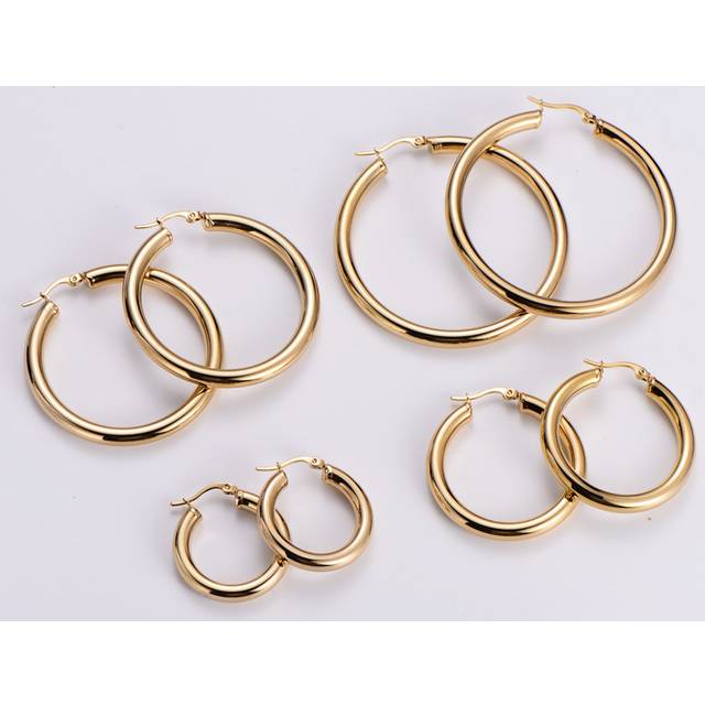 SHEIN 4 Pairs 18K Gold Plated Polished Stainless Steel Hoop Earrings, Fashionable, Versatile, Modern Style, 8pcs Party Earrings
