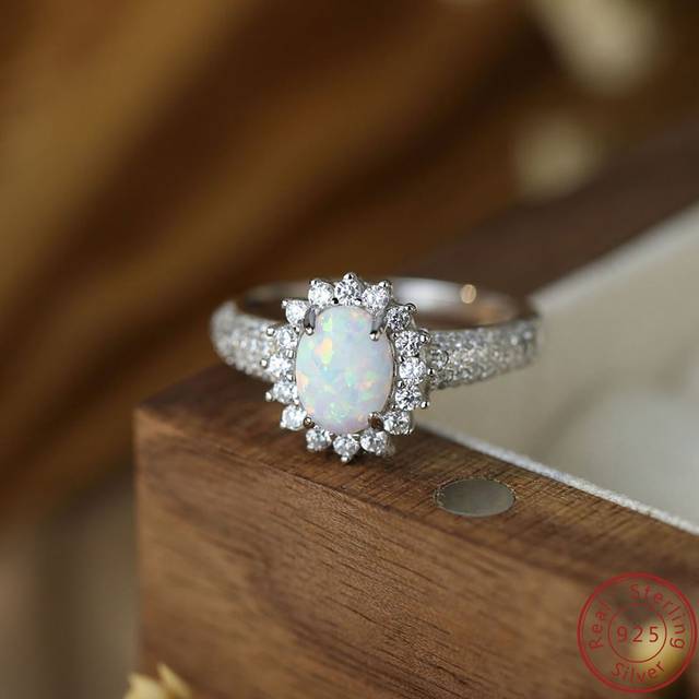 SHEIN 1pc S925 Sterling Silver Australian Opal & CZ Stone Sun Flower Design Minimalist Ring, Suitable For Daily Wear Valentines