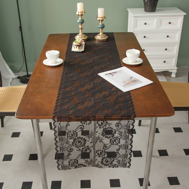 SHEIN 1pc Vintage Style Rose Floral Lace Tablecloth Polyester Square Table Cover With Hollowed Lace Net