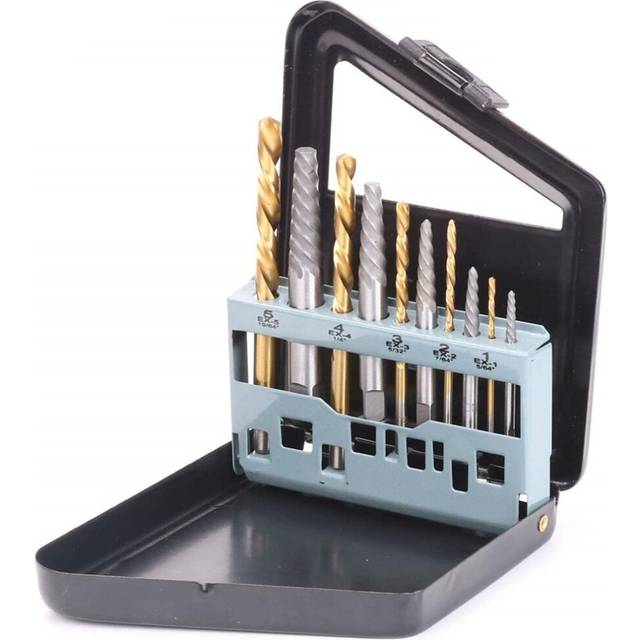 10Pcs HSS EX1-EX5 Damaged Screw Extractor Set and 5/64-19/64 Inch Left Hand Drill Bit Set Easily Remove Stripped or Damaged Screws