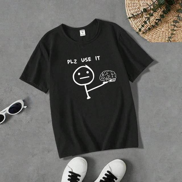 SHEIN Tween Boy 1pc Funny And Interesting Printed Basic Round Neck Short Sleeve T-Shirt, Youth