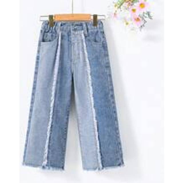 SHEIN Young Girl Contrast Y2K  Street Urban Elastic Waist Wide Legs Jeans With Flat Pockets, Girls Daily OOTD Outfits