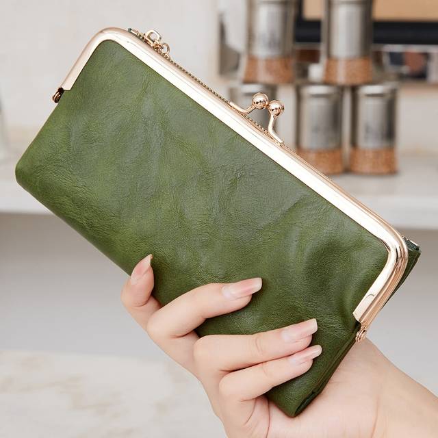 MIYIN MIYIN Fashion Vintage Bi-Fold Zipper Kiss Lock Wallet Women Wallet With Card Slot ID Window Minimalist PU Leather For Daily Green Slim Portable Cash W