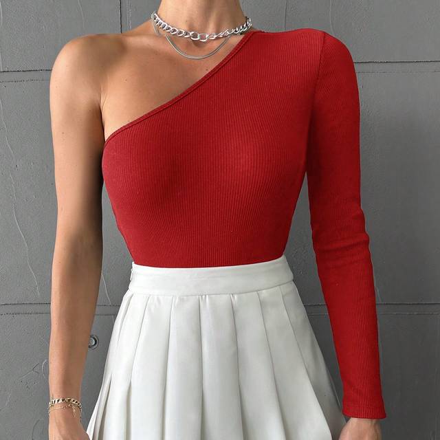 SHEIN One Shoulder Ribbed Knit T-shirt