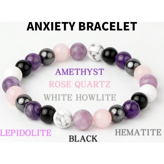 YAUKIA 1pc Handmade Natural Stone Round Bead Bracelet With Black Agate, Rose Quartz, Lithium Mica, Howlite, Hematite, Used For Anxiety Relief, Stress Reducti