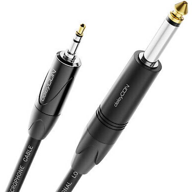 deleyCON 3,0m 6,35mm Mono till 3,5mm Stereo Jackkabel AUX - Studiokvalitet - Tillverkad av ren OFC-Koppar (AWG24) - För Elektrisk Gitarr Bas Förstärkare Blandare Keyboard