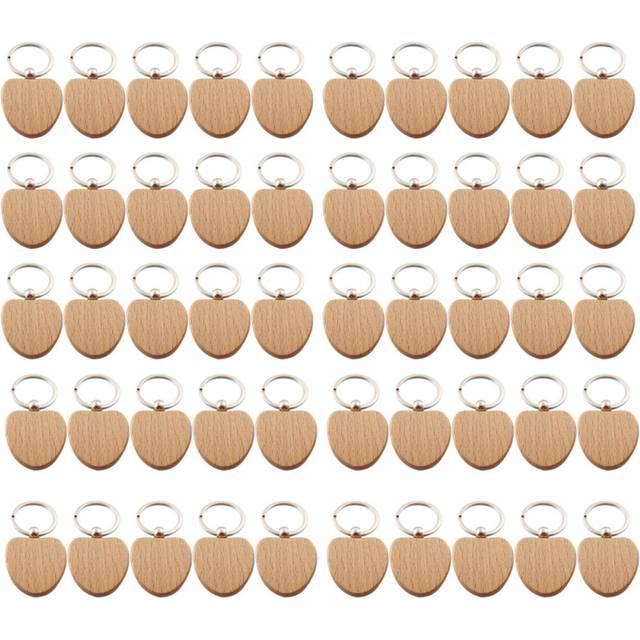 50Pcs Blank Wooden Heart-Shaped Key Chain DIY Wooden Keychain Tag Anti-Lost Wood Accessories Tags Can-Engrave DIY Gifts
