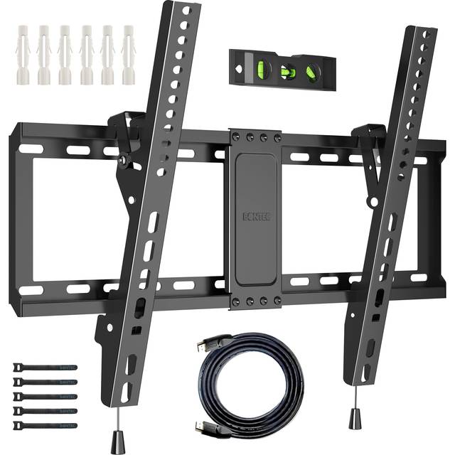 BONTEC TV Wall Mount for Most 37-70 Inch LED LCD Plasma Flat Curved TVs, Tilt TV Wall Bracket with Max. VESA 600x400mm, Up to 60kg, Bubble Level, 1.