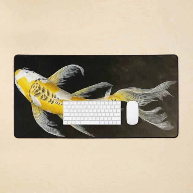 Desk Mat Butterfly Koi Yellow Large Gaming Mouse Pad 35x16 inch
