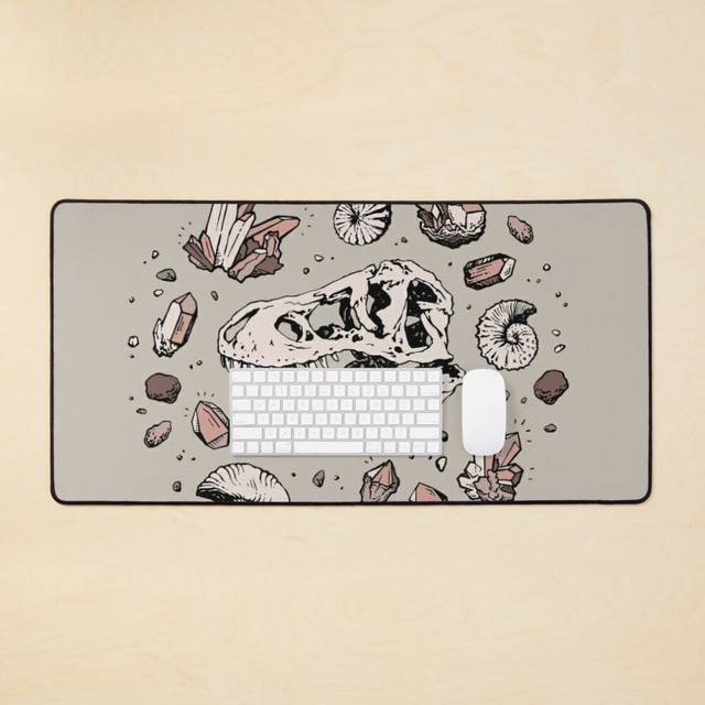 Desk Mat Geo-rex Vortex Rose Quartz Dinosaur Skull Fossil Art Large Gaming Mouse Pad 35x16 inch
