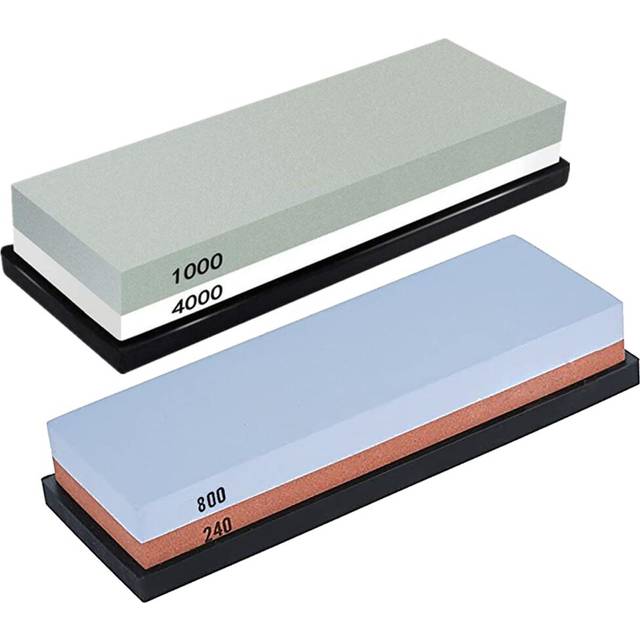 240/800+1000/4000 Dual Whetstone Set Knife Sharpening Water Stone Wet Sharpener with Non-Slip Stand Holder