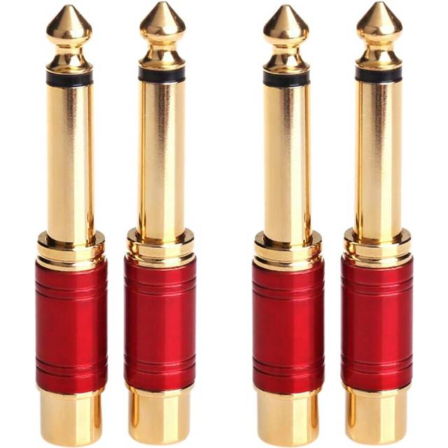 6.35mm 1/4 Inch Male Mono to RCA Female Interconnect Audio Adapter Conversion Plug (Red 4 Pack)