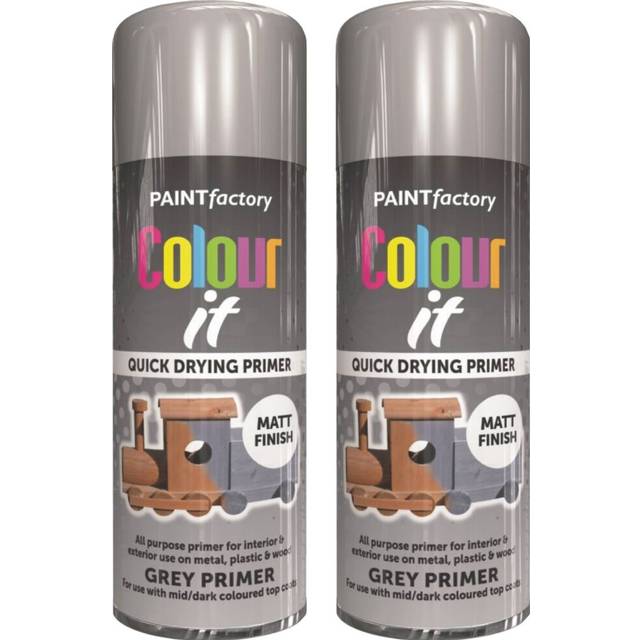 2 x 400ml GREY PRIMER MATT SPRAY QUICK DRYING WOOD DIY PLASTIC METAL