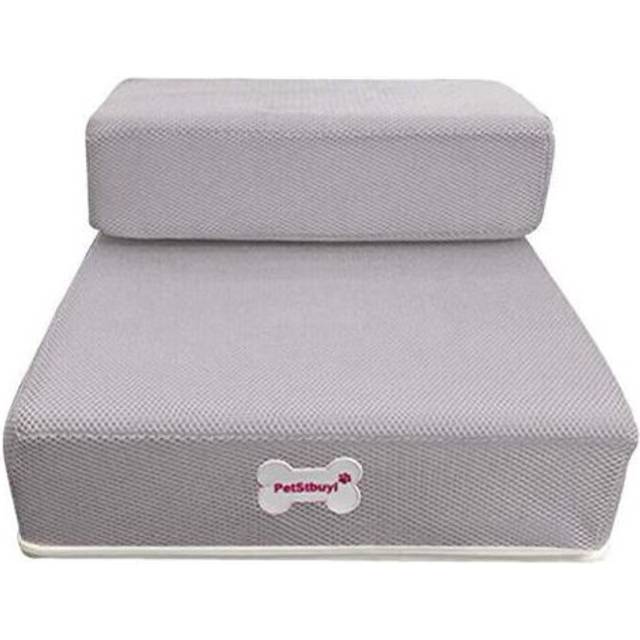 (  Grey) 2-STEP MESH FOLDING PET DOG RAMP STAIRS ANIMAL MAT