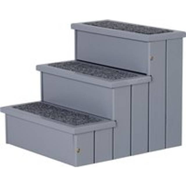 PawHut 3 Step Wooden Pet Stairs Steps Dog Stairs Carpet Non Slip Grey
