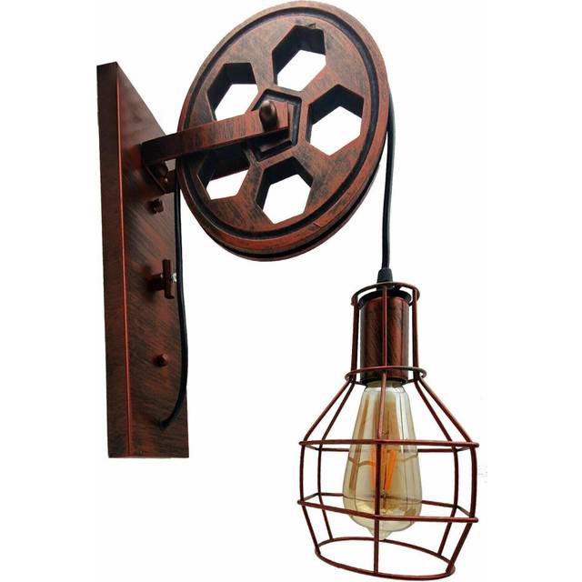 (Rustic Red) Vintage Pipe Industrial Steampunk Lighting Pulley
