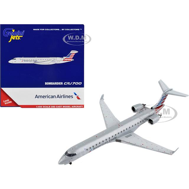 Bombardier CRJ700 Commercial Aircraft "American Airlines - American Eagle" Silver with Striped Tail 1/400 Diecast Model Airplane by GeminiJets