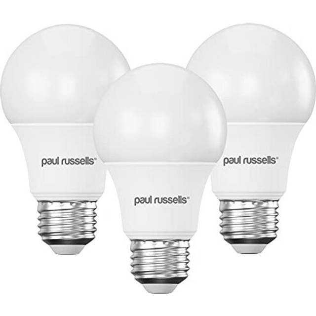 paul russells E27 Edison Screw LED Bulbs - Pack of 3 - 10W 60W Equivalent 806LM Lumens 3000K A60 ES GLS - Super Bright Energy Saving Bulb Non-Dimmable