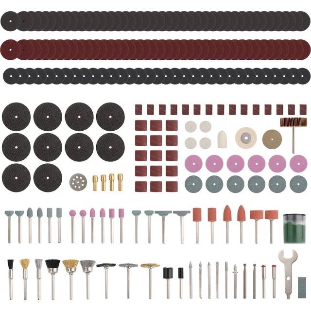 "225pc Rotary Tool Accessories Set: Dremel Compatible 1/8"" 3.2mm Collets, Sanding, Polishing, Grinding Bits & More"