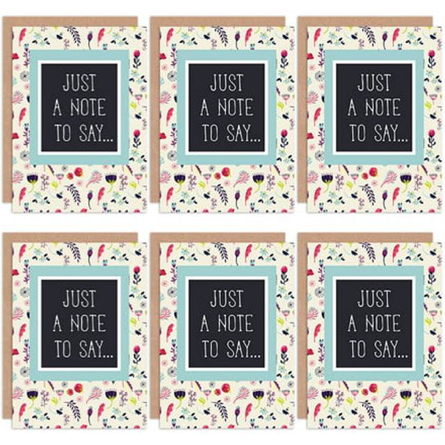 Thank You Cards - Just A Note Flowers Pretty Set Greeting Cards With Envelopes Pack of 6 - Light Beige - One Size