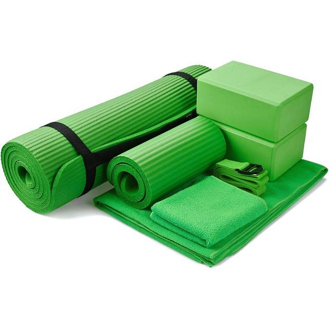 BalanceFrom GoYoga 7 Piece Yoga Set with 1/2 inch Mat with carrying Strap -Green