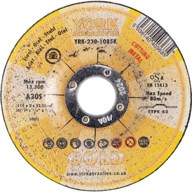 York Abrasives Gold 115 X 3 X 22MM A30S Cutting Disc - Type 42 Depressed Centre