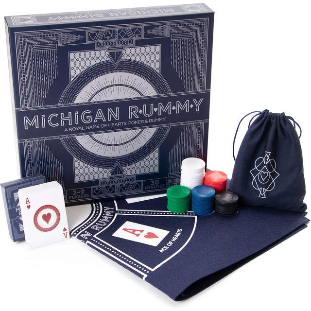 Brybelly Michigan Rummy Deluxe Edition - Strategic Mix of Hearts  Rummy  and a Poker Set - Betting & Bluffing Classic Board Games - 24-inch Rummy Roya
