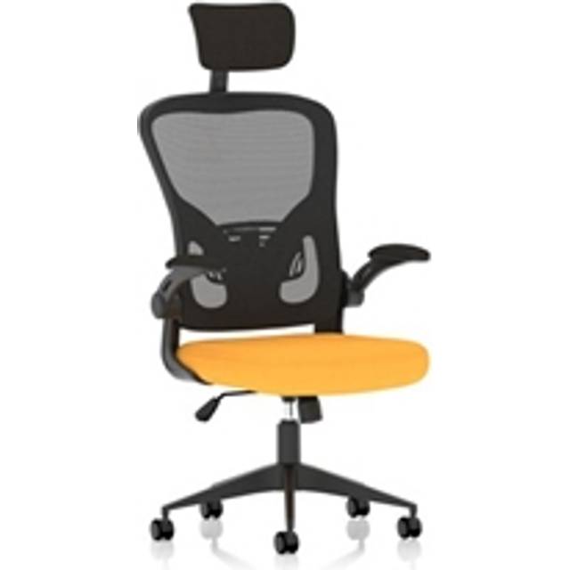 Ace Executive Fabric Seat Senna Yellow Mesh Chair With Folding Arms