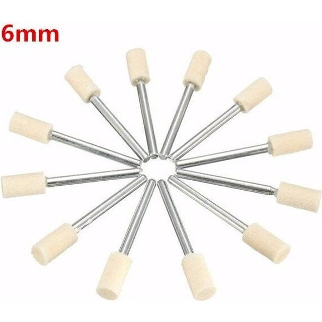 (6mm) 12pcs 3mm Shank Wool Polishing Head Buffing Wheel 3mm/6mm/8mm/12mm For Dremel Rotary Tool