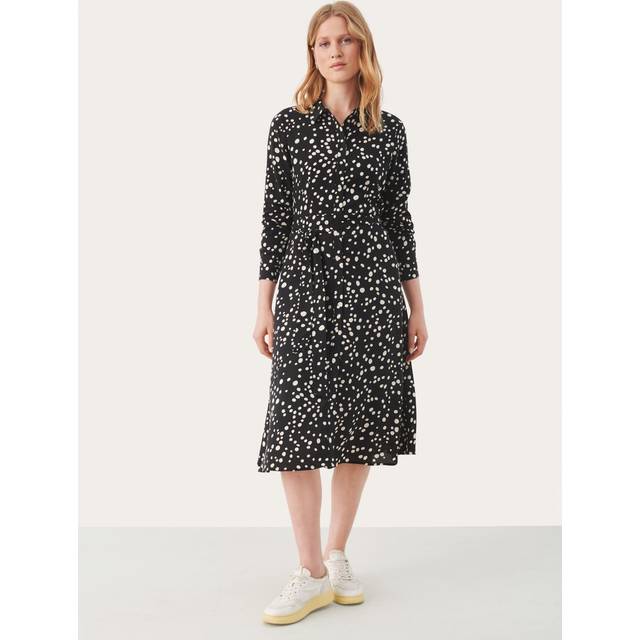 Part Two, Klänning, Dam, 3Xl, Svart Prickig Klänning med Puffärmar - black (3XL)