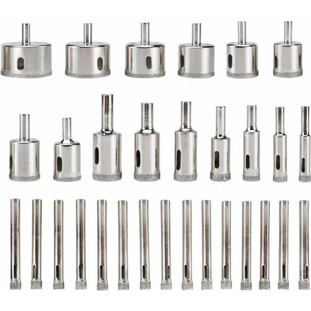 30Pcs 6-50mm Diamond Coated Hole Saw Drill Bits Glass Bit Set Tile Kit for Porcelain Marble