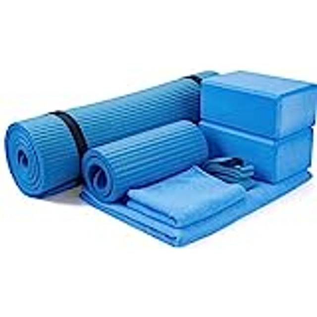 BalanceFrom GoYoga 7-Piece Set - Include Yoga Mat with Carrying Strap, 2 Yoga Blocks, Yoga Mat Towel, Yoga Hand Towel, Yoga Strap and Yoga Knee Pad (B