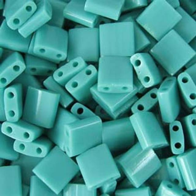 Miyuki Tila 2 Hole Square Beads 5mm 'Opaque Turquoise Green' 7.2 Grams
