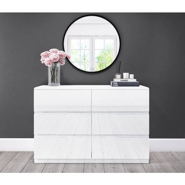 Small 6 Drawer Chest of Drawers in White Gloss - Lyra