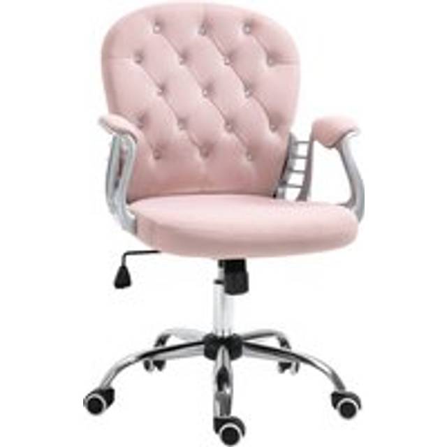 Vinsetto Ergonomic Desk Chair 360° Swivel Diamond Tufted Home Work Velour Padded Base 5 Castor Wheels, Pink Aosom UK
