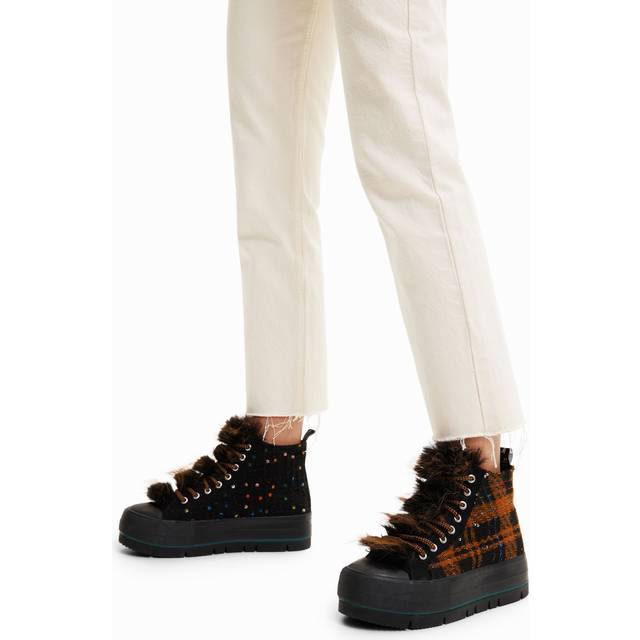 Fur platform high-top sneakers