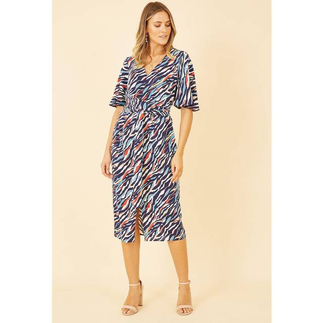 Yumi Womens Navy Zebra Stripe Kimono Sleeve Midi Dress - Size 8 UK