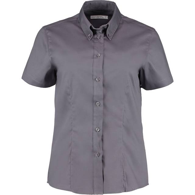 (16, Charcoal) Kustom Kit Ladies Corporate Oxford Short Sleeve Shirt