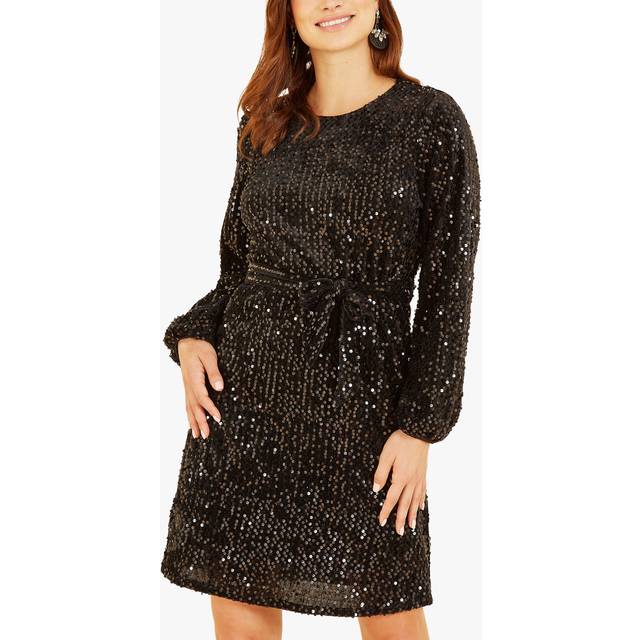Black Sequin Smock Dress - 8