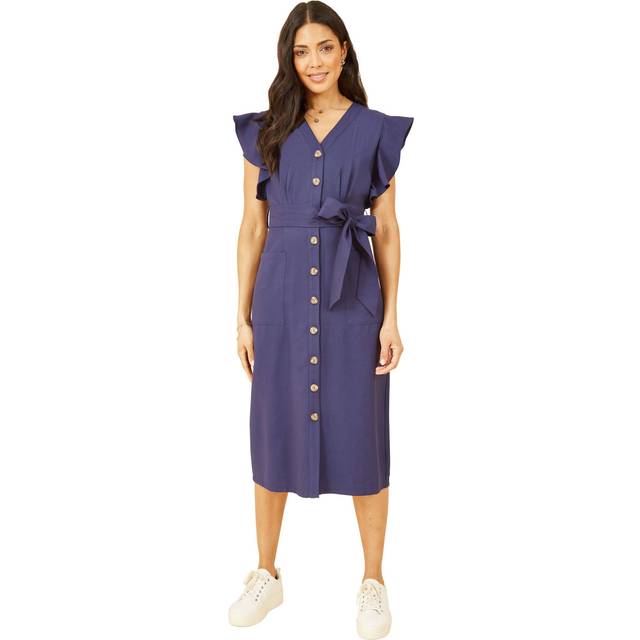 Yumi Blend Midi Shirt Dress - Navy - Size 12 - Yumi