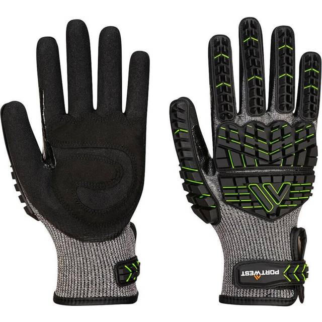 (S, Black/Green) Portwest Unisex Adult A755 VHR15 Impact Resistant Nitrile Grip Gloves