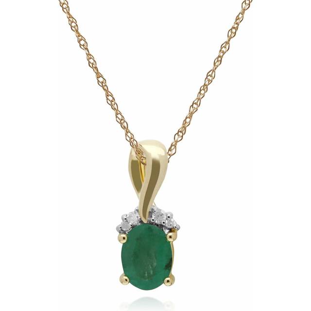 Classic Oval Emerald & Diamond Twisted Bale Pendant in 9ct Yellow Gold