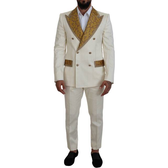 Dolce & Gabbana Off White Gold Striped Tuxedo Slim Fit Suit - IT46 | S