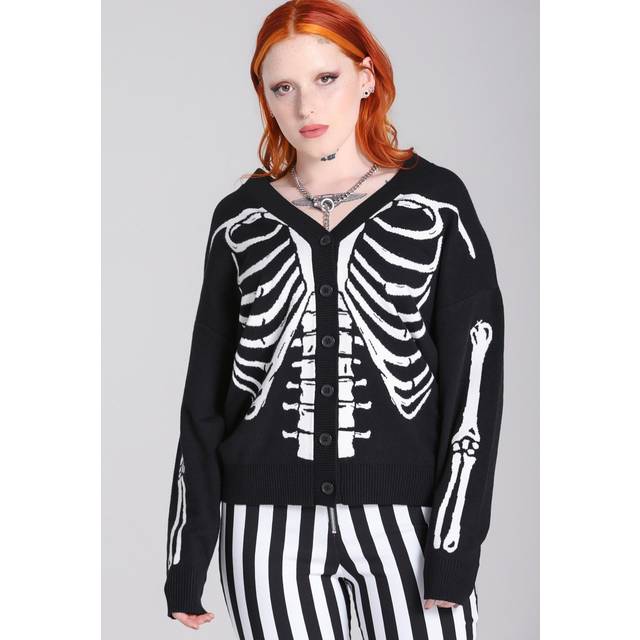 Hellbunny - Skeleton Black/White - Cardigan - black - XL - 50% Viscose, 50% Polyacrylic,Knitwear